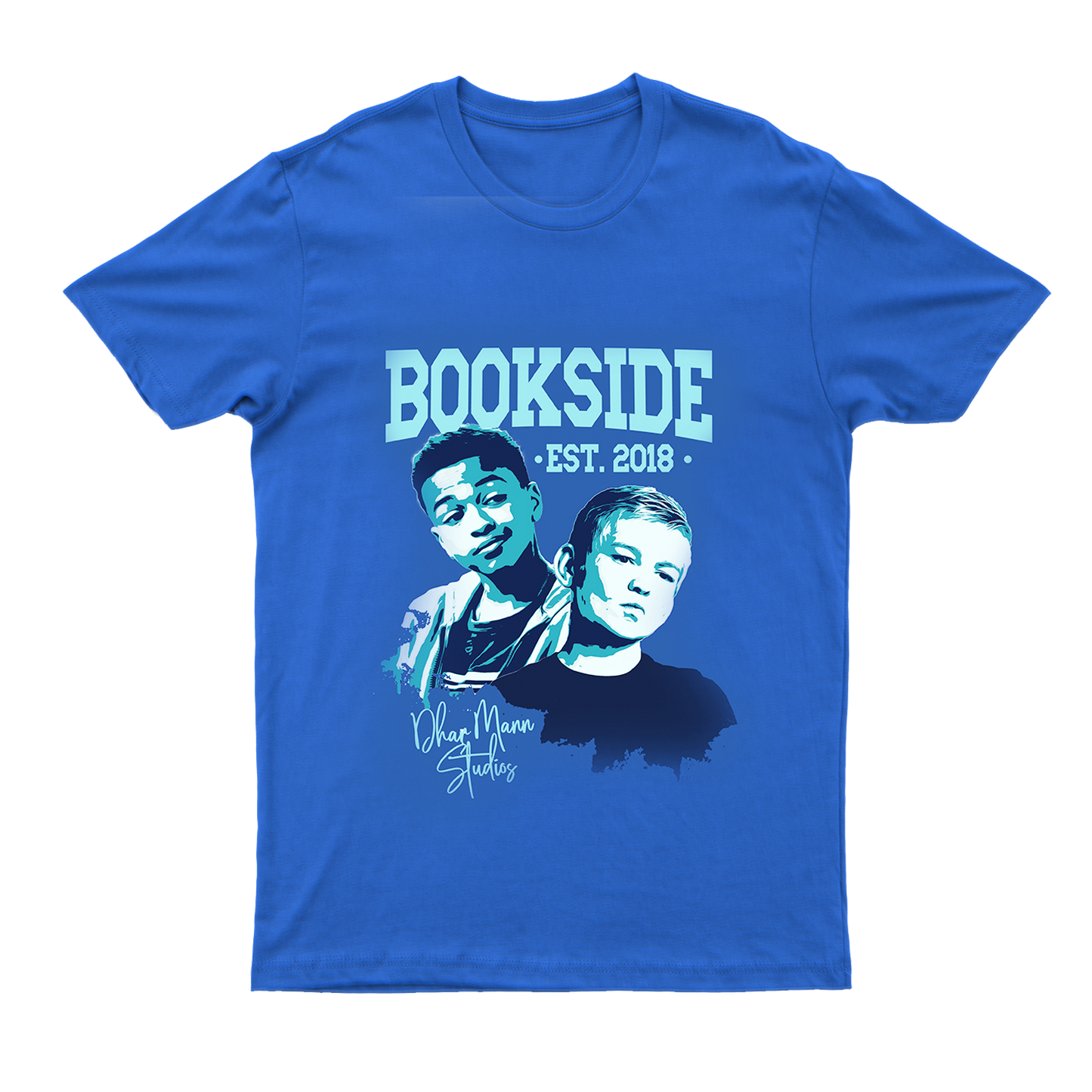 The front of the Bookside High Tshirt with stylized portraits of Jay and Mikey on the front