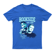 Load image into Gallery viewer, The front of the Bookside High Tshirt with stylized portraits of Jay and Mikey on the front
